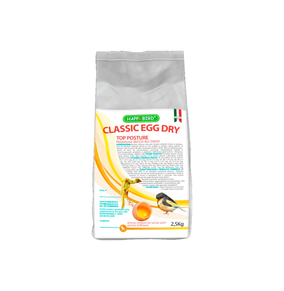 Pasta seca huevo amarilla egg dry happy bird 2.5kg